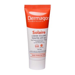 کرم ضد آفتاب SPF 50+ رنگی فاقد چربی 3 در 1 حجم40 میلی لیتر درماگورDermagor